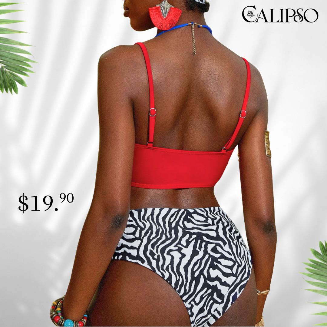 Red print bikini