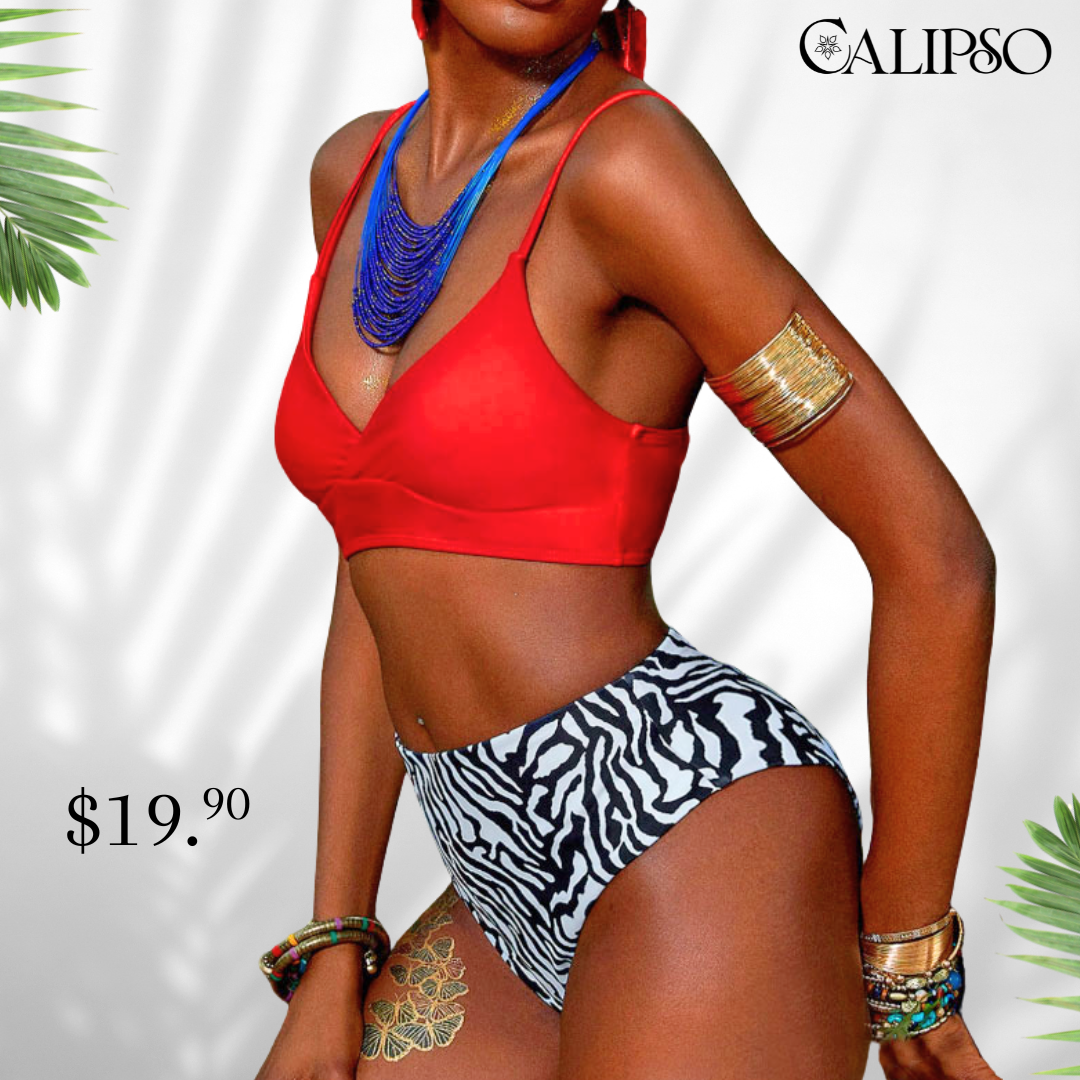 Red print bikini