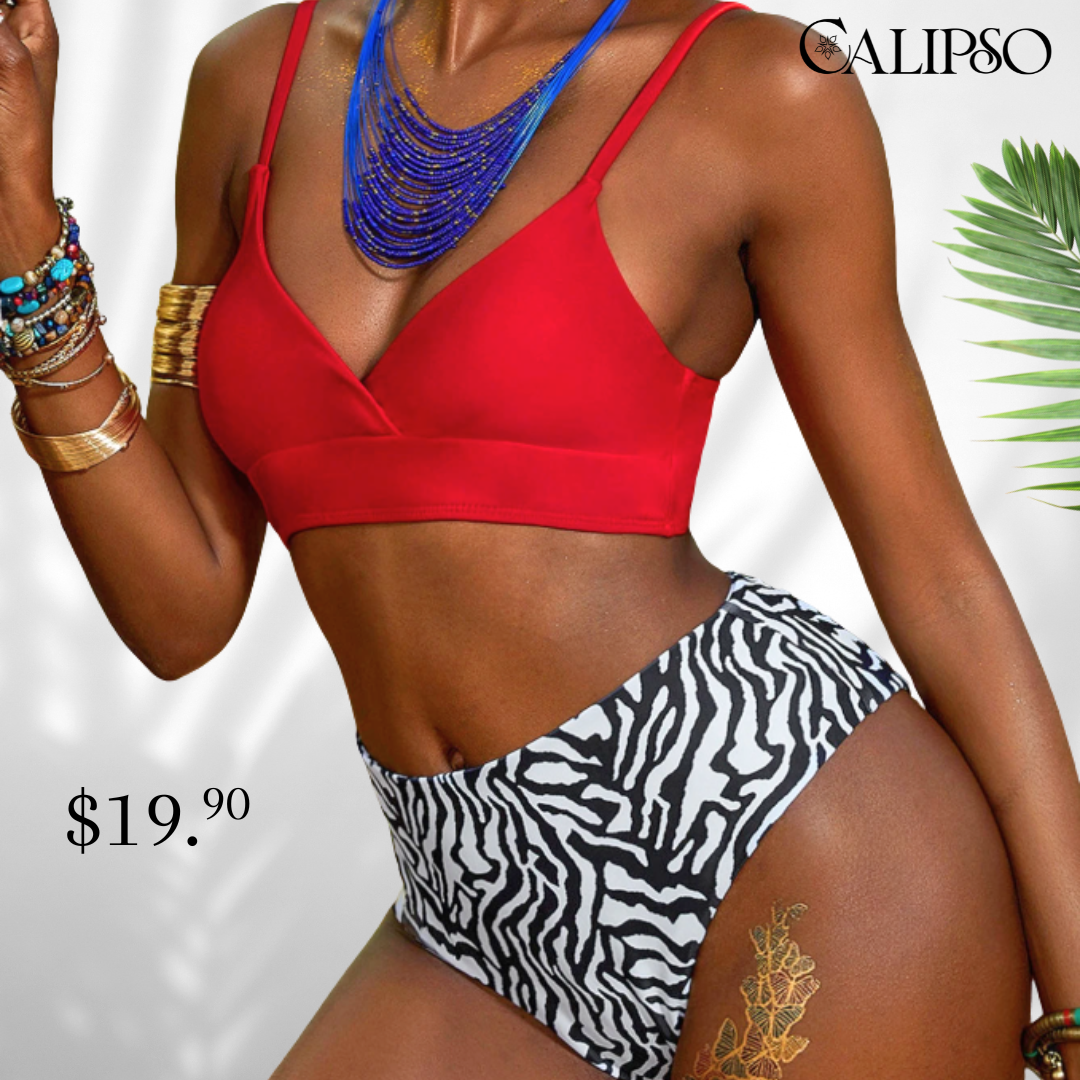 Red print bikini