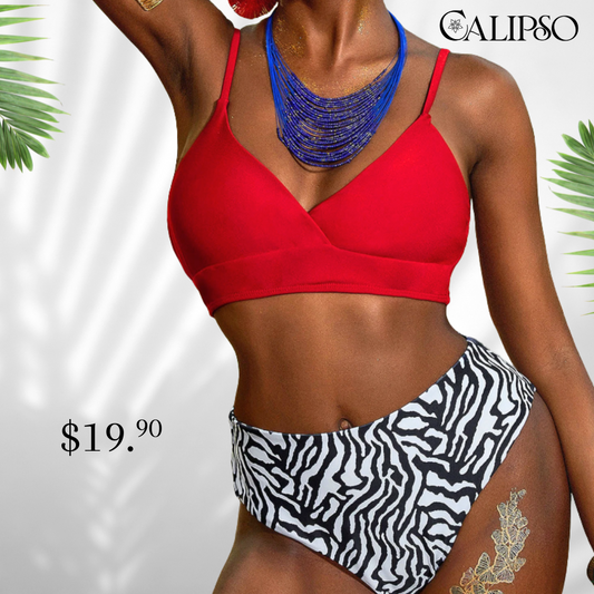 Red print bikini